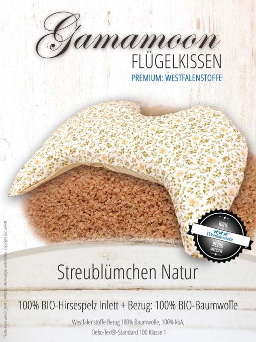 Flügelkissen Streublümchen Natur mit Westfalenstoffe Bezug Bio Hirsespelzkissen