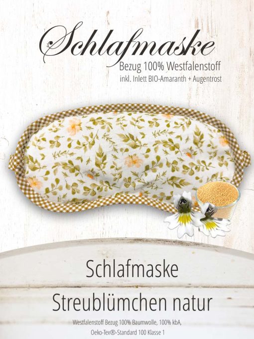 Gamaswelt Schlafmaske Streublümchen natur inkl Inlett. Gefüllt mit Amaranth und Augentrost.