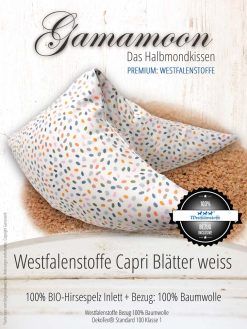 Gamamoon Capri Blätter weiss mit Westfalenstoffe Bezug Bio Hirsespelzkissen