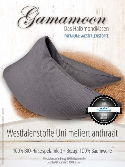 Gamamoon Uni meliert anthrazit mit Westfalenstoffe Bezug Bio Hirsespelzkissen