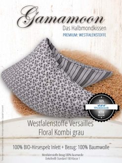 Gamamoon Versailles Floral Kombi grau mit Westfalenstoffe Bezug Bio Hirsespelzkissen