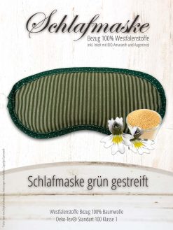 Gamaswelt Schlafmaske grün gestreift inkl Inlett. Gefüllt mit Amaranth und Augentrost.