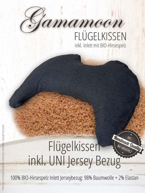 Flügelkissen verschiedene Farben, Bio Hirsespelzkissen mit Jerseybezug aus Baumwolle