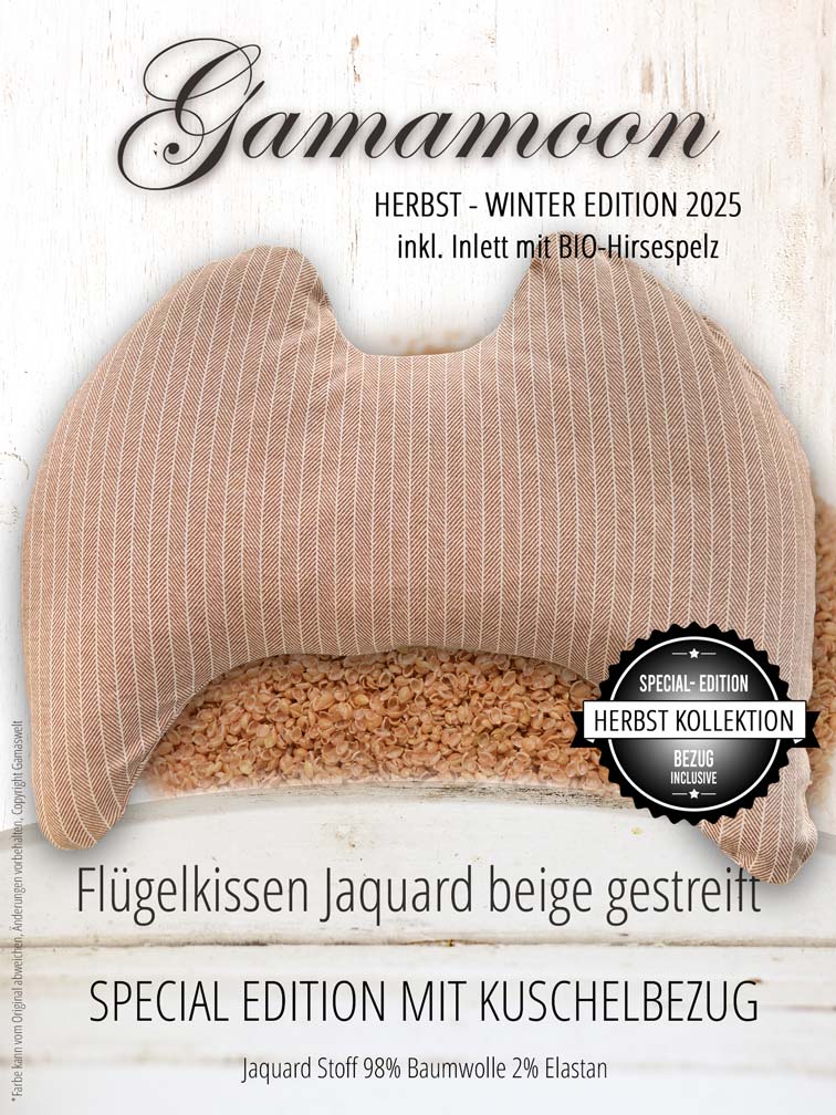 Flügelkissen Special Edition Herbst Winter 2025, Gamamoon beige gestreift