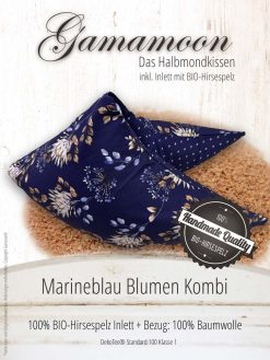 Gamamoon Hirsespelzkissen Nackenkissen Marineblau Blumen