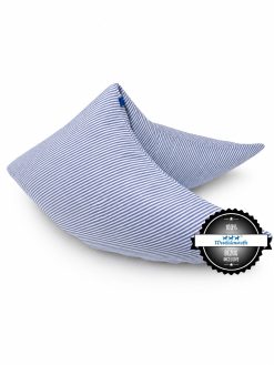 Gamamoon blau gestreift, Bio Hirsespelzkissen mit Bezug aus premium Westfalenstoffen