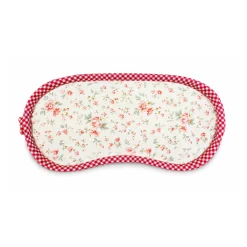 Schlafmaske Frida Streublümchen Kombi – Streublümchen-Muster in Rosé mit rot-weiß kariertem Rand