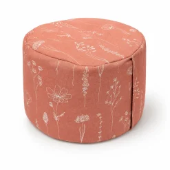 Rundes Yoga-Sitzkissen mit Hirsespelz-Füllung, Terracotta mit Blumenmuster, Ø 40 cm