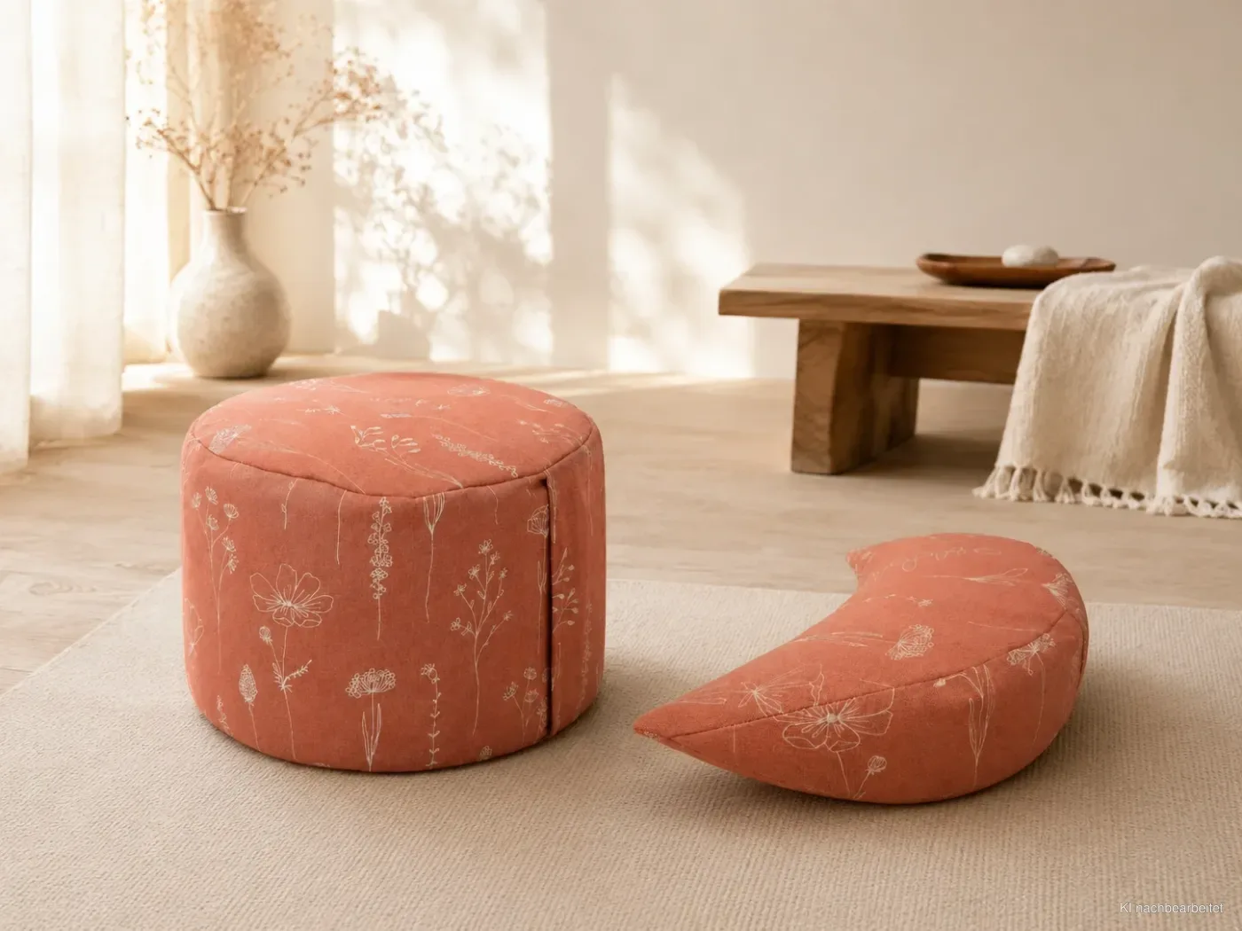 Yoga-Sitzkissen und Halbmond-Kissen aus Hirsespelz